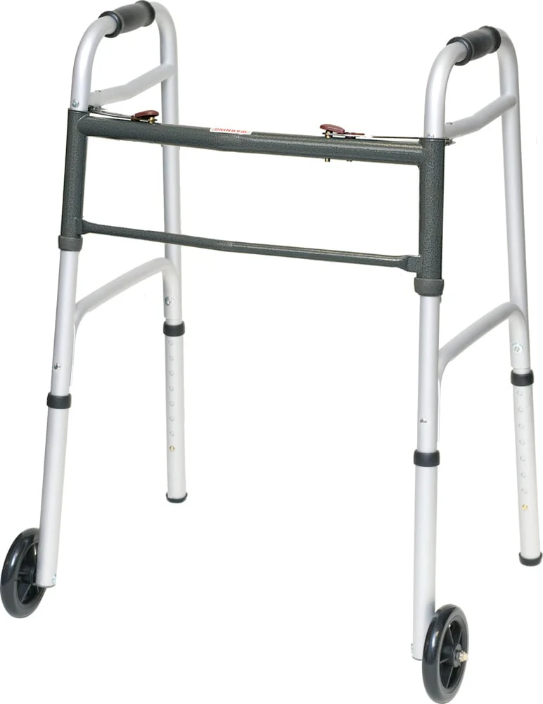 ADULT TWO BUTTON FOLDING WALKER WITH 5" WHEELS
