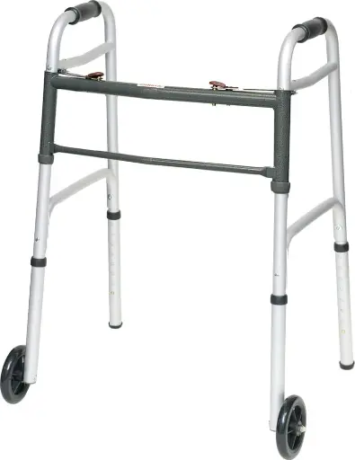 ADULT TWO BUTTON FOLDING WALKER WITH 5" WHEELS